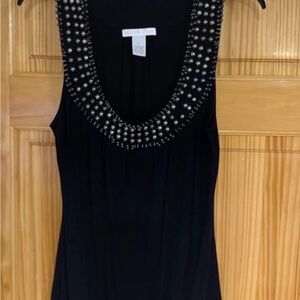 Design History Black Sleeveless Tank with Studded Scoop Neck
